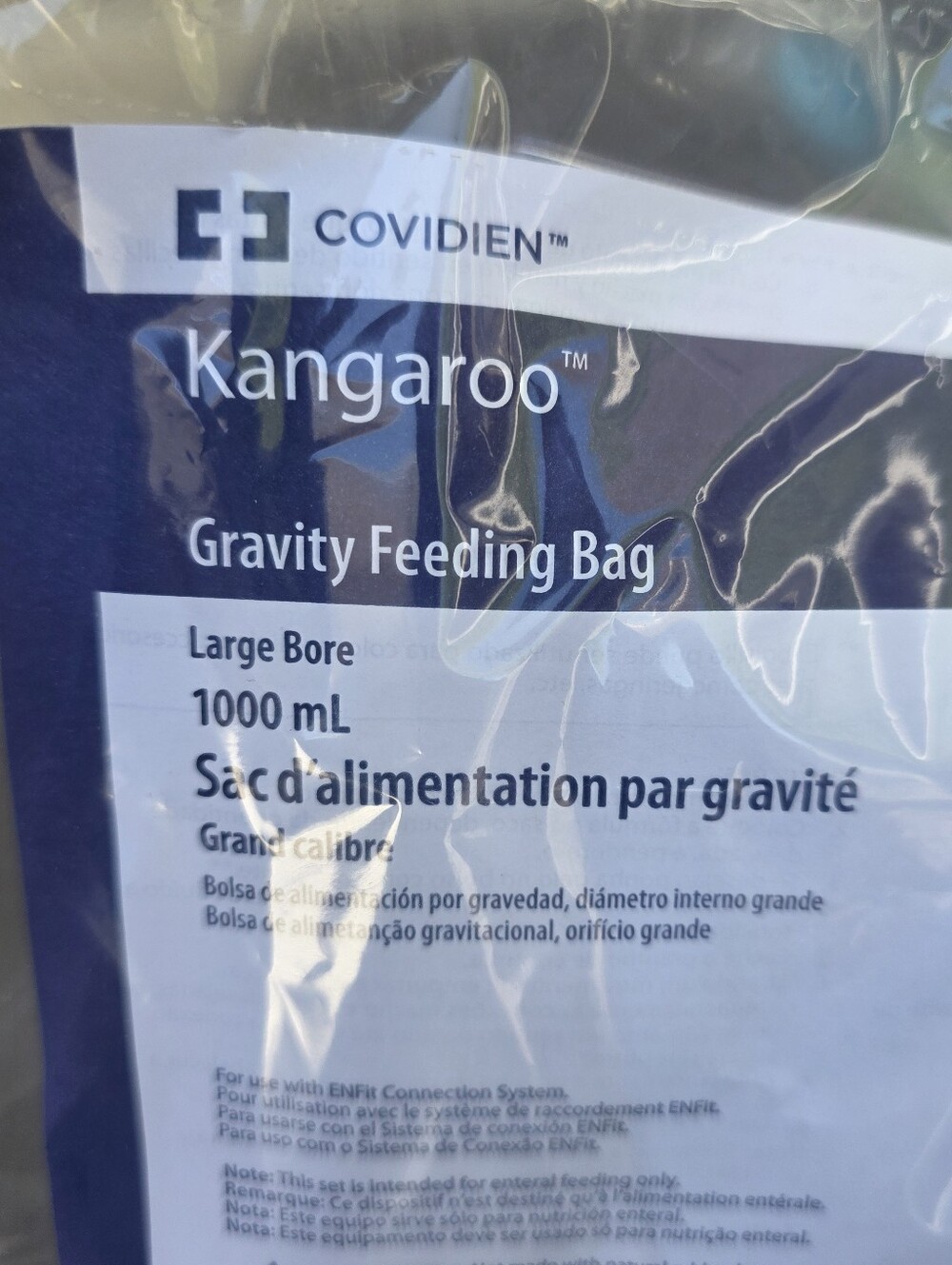 Covidien Kangaroo Gravity Feeding Bag in Navy and White
